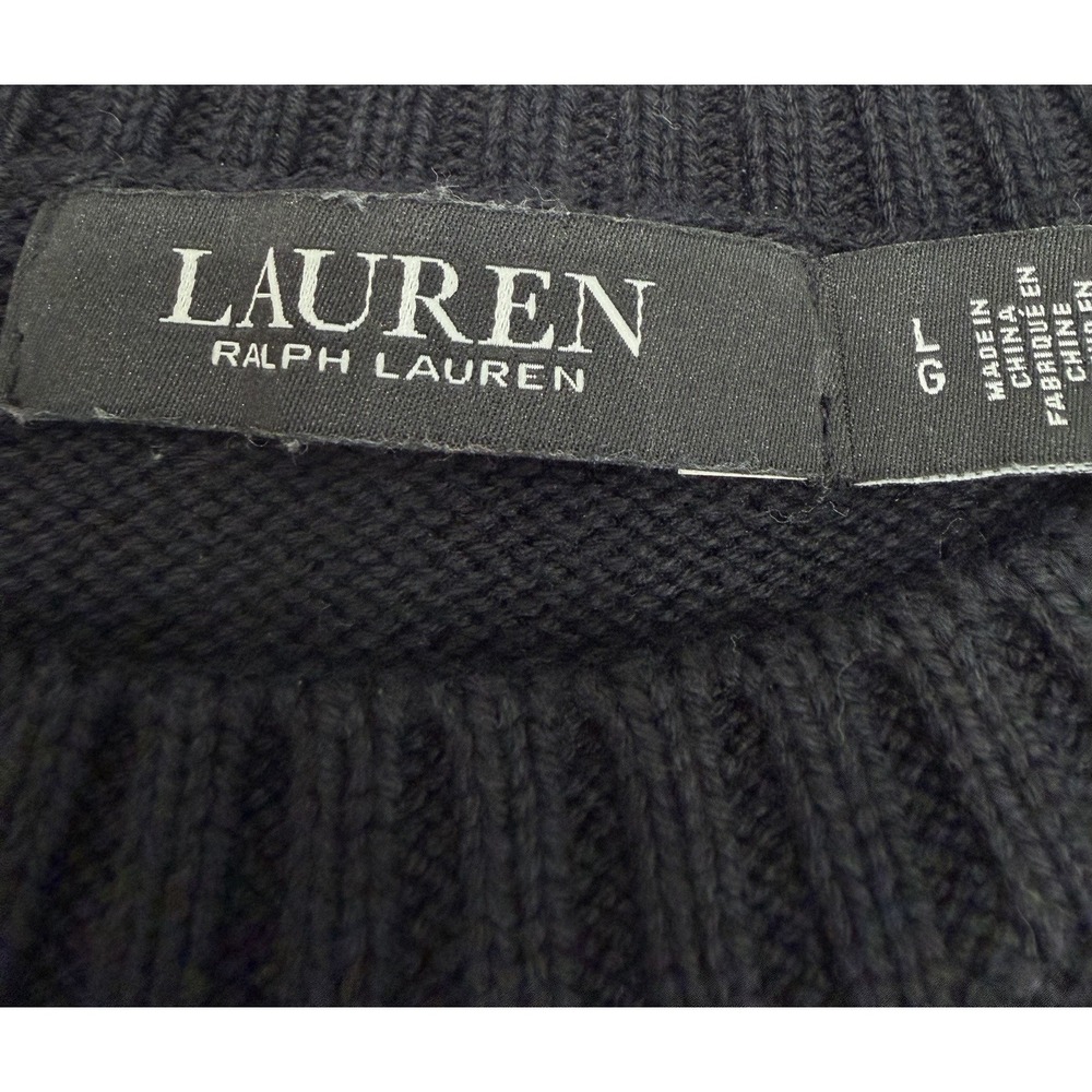 Ralph Lauren Regal Crest Knit Sweater Black Cotton L Logo Womens Rare - Picture 6 of 7